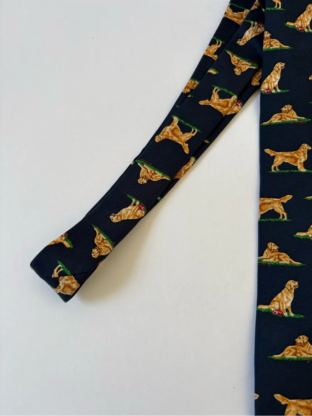 Alynn Neckwear Silk Tie Navy Blue Golden Retriever Novelty Print HandMade Dog